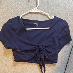 Navy Tie-Front Women's Top